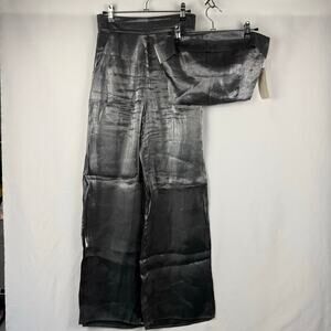 Silver Metallic Crop Tube Top Wide Leg High Rise Pant 2 Piece Set Size S